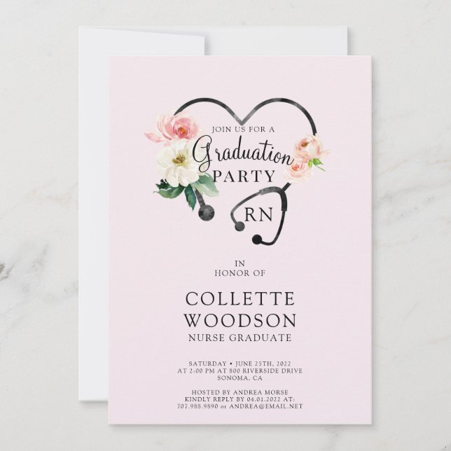 Convite Graduação de Enfermeiros Futuros Estetoscópio Flor (Frente)