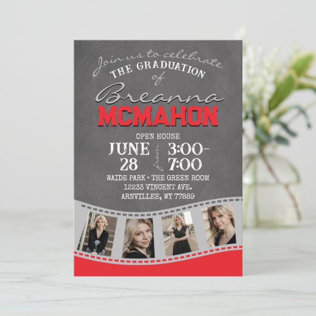 Convite Graduação de Faixas de Filetes de Cinzas Vermelhas (Em pé/Frente)