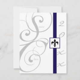 Convite Graduação de Fita de Rolagem Branca e Azul