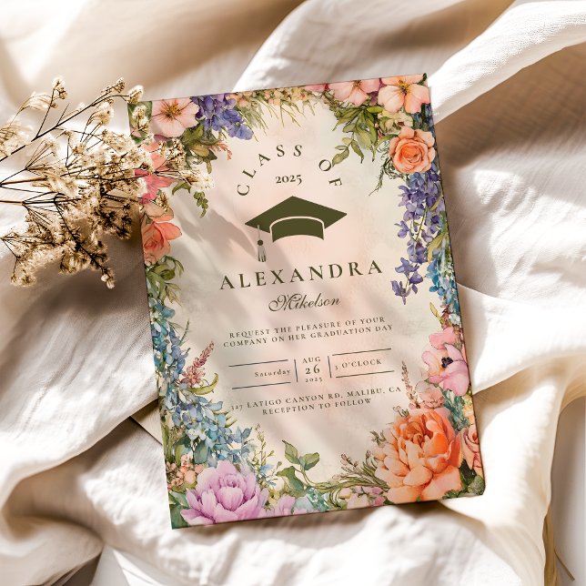 Convite Graduação de Flor Selvagem de Laranja Verde (Criador carregado)