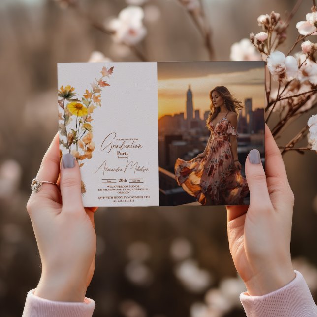 Convite Graduação de Flor Selvagem Foto Boho (Criador carregado)
