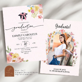 Convite Graduação de Flor Silvestre Rosa Corada Com Foto