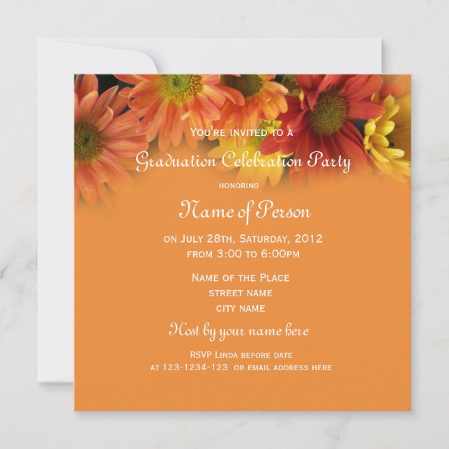 Convite Graduação de flores de margarida laranja bonito (Frente)