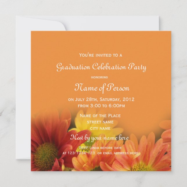 Convite Graduação de flores de margarida laranja bonito (Frente)