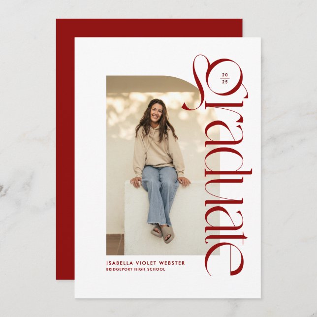 Convite Graduação de formando vermelho moderno em tendênci (Frente/Verso)