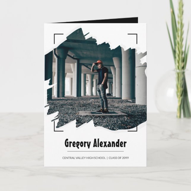 Convite Graduação de Foto Abstrato Brushaft preto Edgy (Frente)