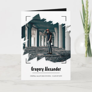 Convite Graduação de Foto Abstrato Brushaft preto Edgy