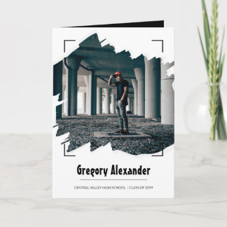 Convite Graduação de Foto Abstrato Brushaft preto Edgy