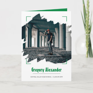 Convite Graduação de Foto Abstrato Brushsalvaguardar Verde