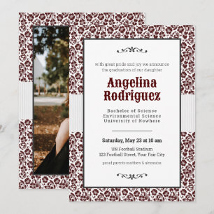 Convite Graduação de Foto Aggie Maroon Floral Damask