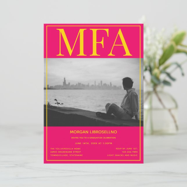 Convite Graduação de Foto Amarelo Rosa MFA (Em pé/Frente)