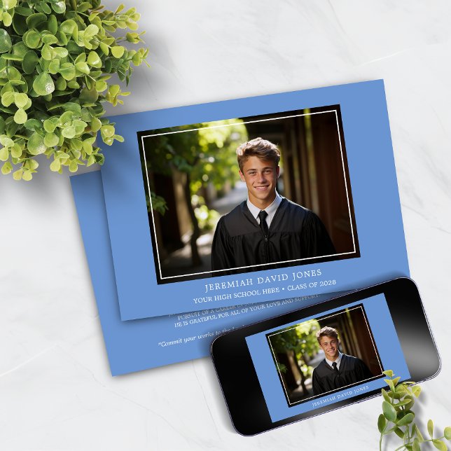 Convite Graduação de Foto Azul Cornflower Simples Moderno (Criador carregado)