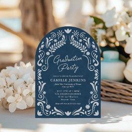 Convite Graduação de Foto Azul Papel Picado