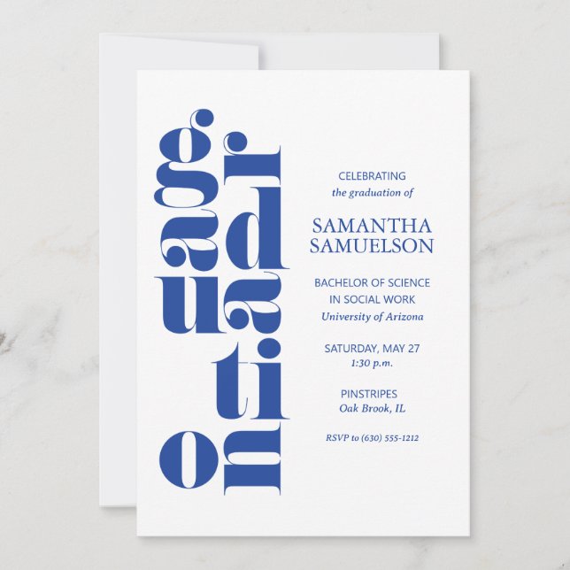 Convite Graduação de Foto Azul Sem Foto (Frente)