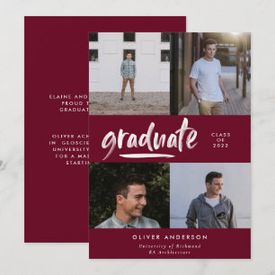 Convite Graduação de foto-burgundy com script verde modern