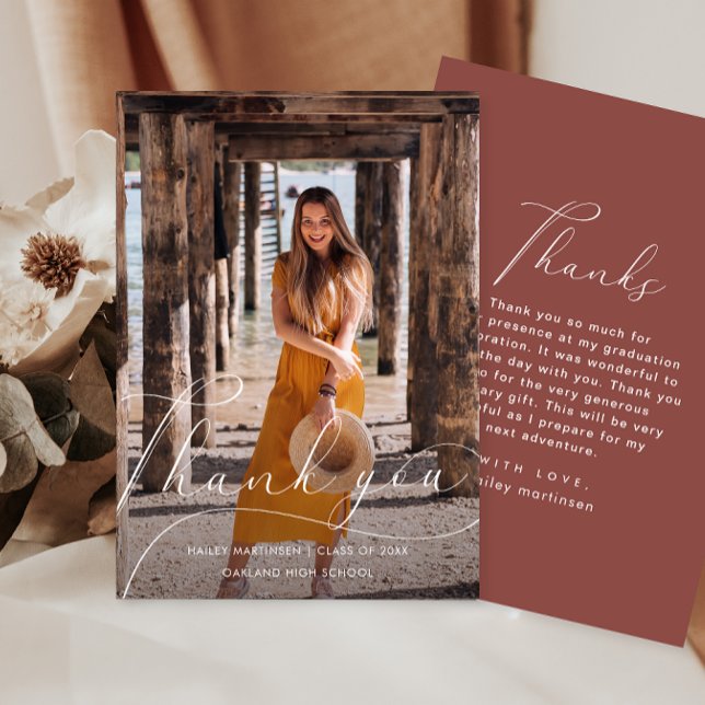 Convite Graduação de Foto Burgundy do Script Elegante Obri (Criador carregado)