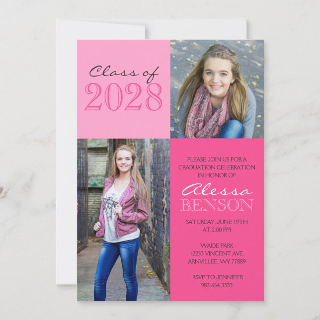 Convite Graduação de Foto Clássica 2 Tonelada Rosa 2 (Frente)