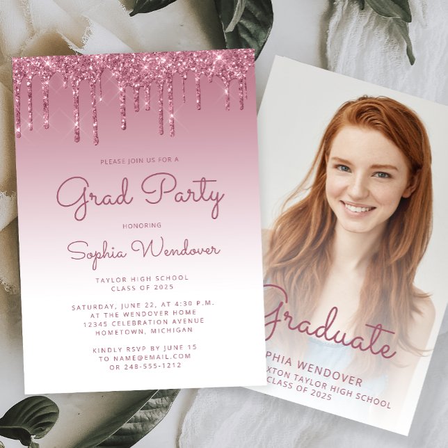 Convite Graduação de Foto com Glitter Burgundy Glam 2025 (Criador carregado)