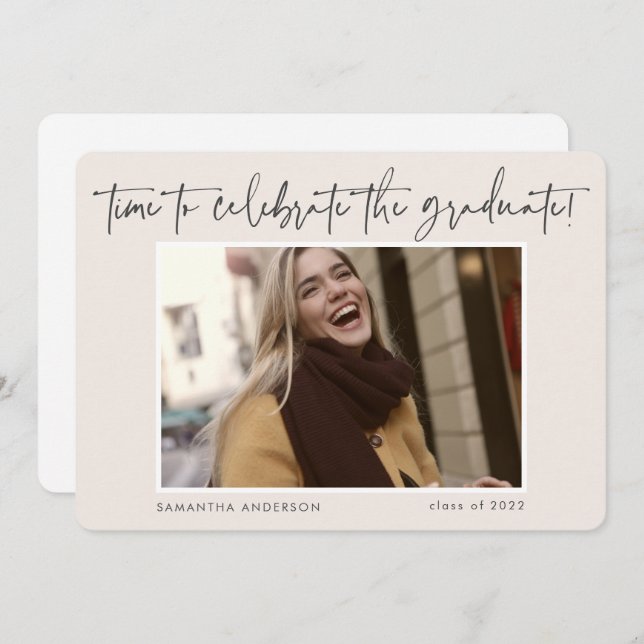 Convite Graduação de Foto com Script Manuscrito Moderno 20 (Frente/Verso)