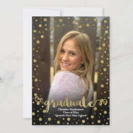 Convite Graduação de Foto Confetti com Glitter Dourado Fau