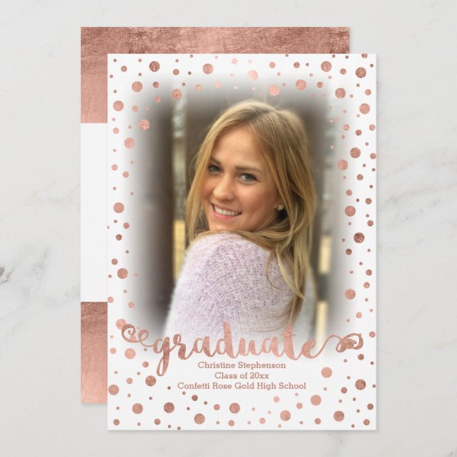 Convite Graduação de Foto Confetti rosa Dourada (Frente/Verso)