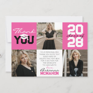 Convite Graduação de Foto Cor-de-Rosa e Branco 3 Obrigado