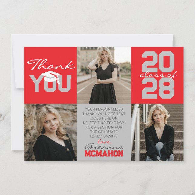 Convite Graduação de Foto da Cinza Vermelha e Prata 3 Obri (Frente)