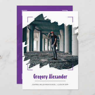 Convite Graduação de Foto de Abstrato Brushbird Edgy Roxo