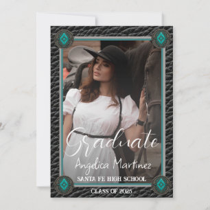 Convite Graduação de Foto de Couro Negro Elegante Ocidenta