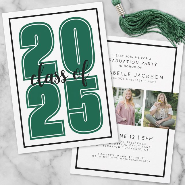 Convite Graduação de Foto de Formando Verde Simples (Simple Green Graduate Photo Graduation Invitation)