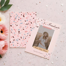 Convite Graduação de Foto de Girly Pink e Blue Terrazzo