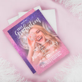 Convite Graduação de Foto de Mão Brilhante Violeta Rosa Tr