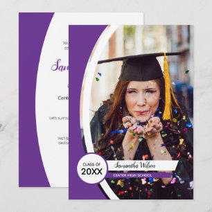 Convite Graduação de Foto de Quadro Curvado Roxo