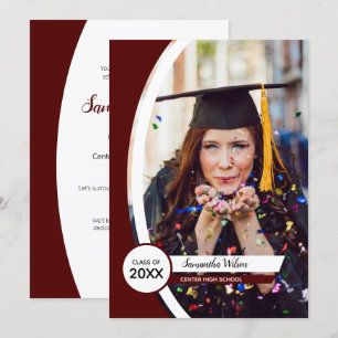 Convite Graduação de Foto de Quadro Curvo Maroon
