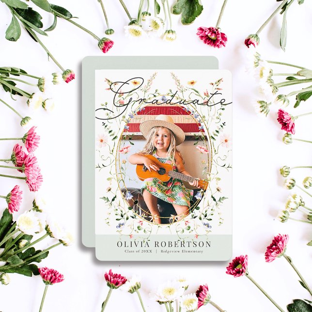 Convite Graduação de Foto de Rapariga Floral de Cobra Selv (Criador carregado)