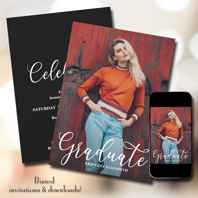 Convite Graduação de Foto de Script Elegante (Criador carregado)