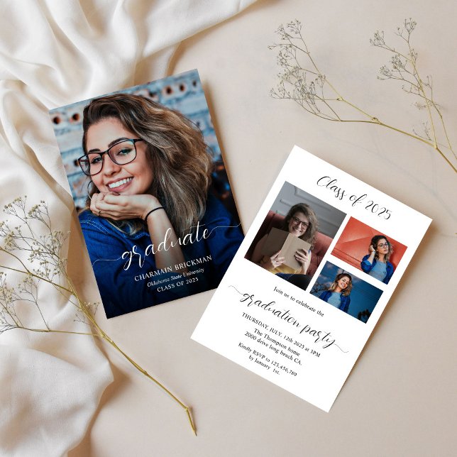 Convite Graduação de Foto de Script Elegante (Criador carregado)
