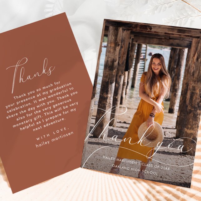 Convite Graduação de Foto de Script Elegante Obrigado Lara (Criador carregado)