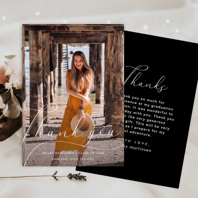 Convite Graduação de Foto de Script Elegante Obrigado Pret (Criador carregado)