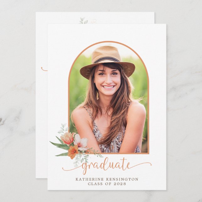 Convite Graduação de Foto do Arco Floral de Pêssego Elegan (Frente/Verso)