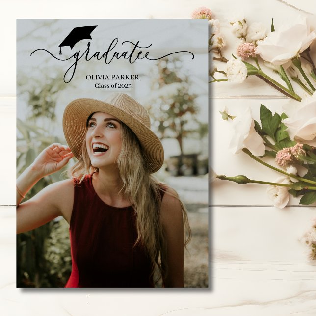 Convite Graduação de Foto do Formando 2 de script moderno (Criador carregado)