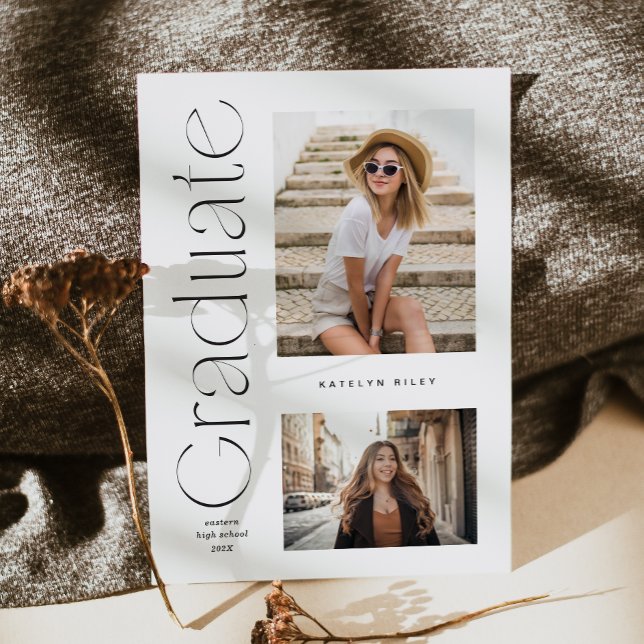 Convite Graduação de Foto do Formando 2 Mínimo Moderno (Modern Minimal Type Graduate 2 Photo Graduation Invitation)