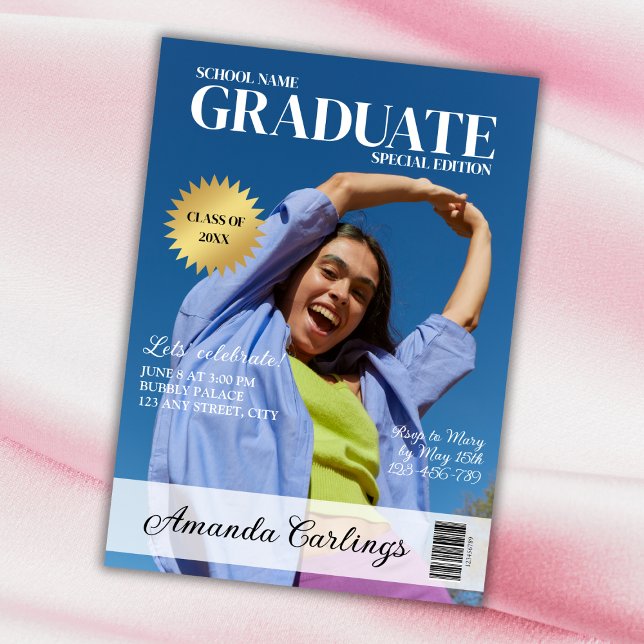 Convite Graduação de Foto do Formando de Revista Única par (Unique Magazine Graduate Photo 2024 Graduation Invitation)