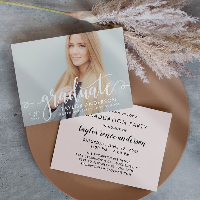 Convite Graduação de Foto do Formando de Script Branco Mod (Criador carregado)