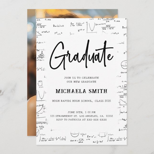 Convite Graduação de Foto do Formando de Script Branco Pre (Frente/Verso)
