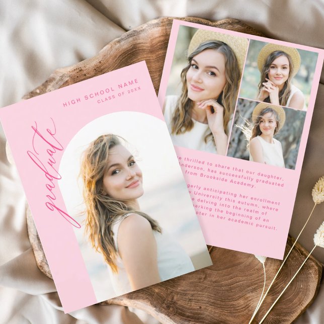 Convite Graduação de Foto do Formando de Script Rosa-Quent (Criador carregado)