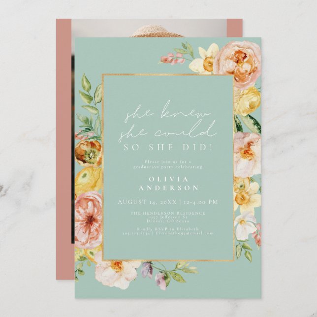 Convite Graduação de Foto do Jardim de Casas Florais de Pe (Frente/Verso)