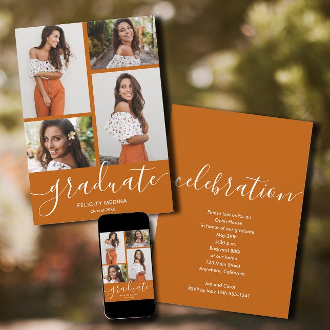 Convite Graduação de Foto do Script Moderno 4 (Criador carregado)