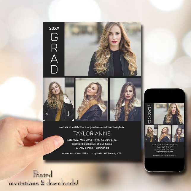 Convite Graduação de Foto do Script Moderno 4 (Modern Script 4 Photo Graduation Invitations)