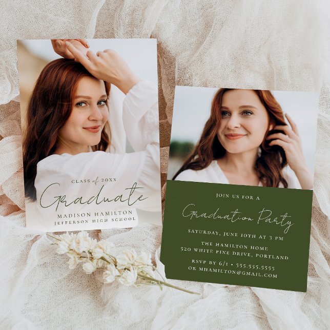 Convite Graduação de Foto do Script Verde Moderno Manuscri (Criador carregado)